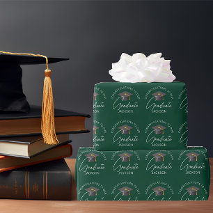Papel De Regalo Graduación personalizada de Graduado Verde oscuro