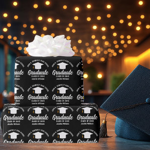 Papel De Regalo Graduación personalizada moderna en blanco negro