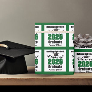 Papel De Regalo Graduación Personalizada Verde de la Clase de 2026