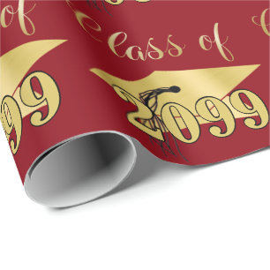 Papel De Regalo Graduación Rojo Metálico Dorado Año de Clase