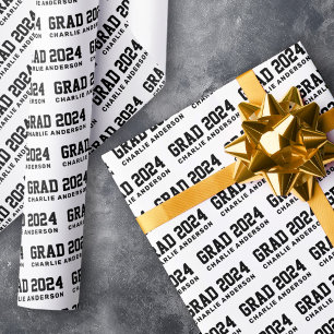 Papel De Regalo Graduado año 2024 nombre del graduado negro blanco