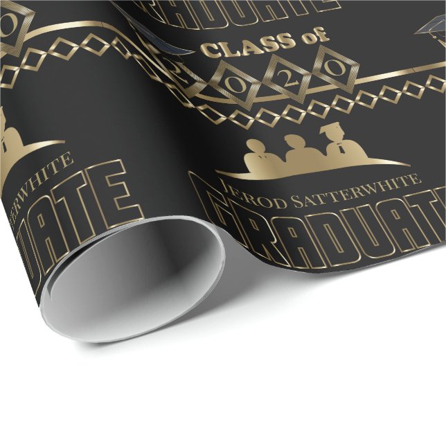 Papel De Regalo Graduado - año y nombre de DIY - negro (Esquina del rollo)