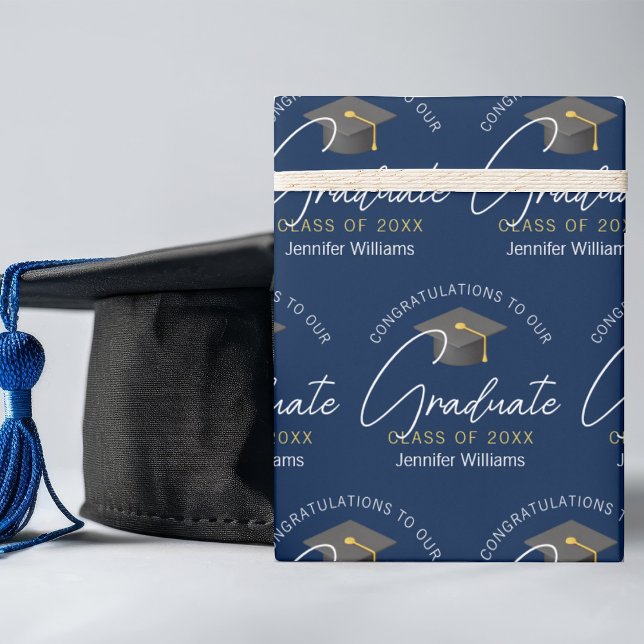 Papel De Regalo Graduado azul de la marina moderna (Subido por el creador)