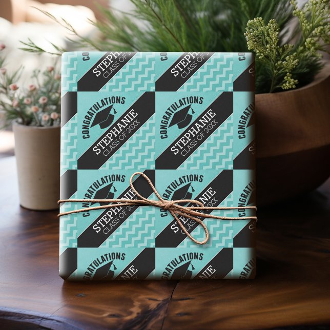 Papel De Regalo Graduado de felicitaciones - Graduación de Aqua Bl (Personalized Graduation Wrapping Paper)