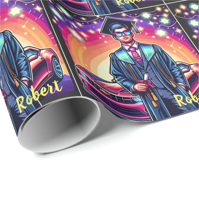 Papel De Regalo Graduado De Guay Con Buen Personalizado De Coches (Esquina del rollo)