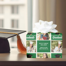 Papel De Regalo Graduado personalizado de foto de graduación verde