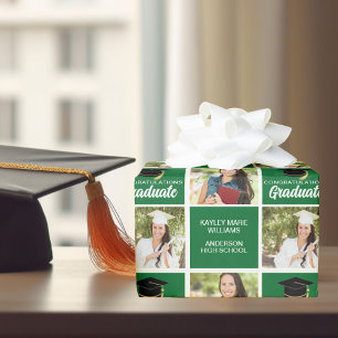 Papel De Regalo Graduado personalizado de foto de graduación verde