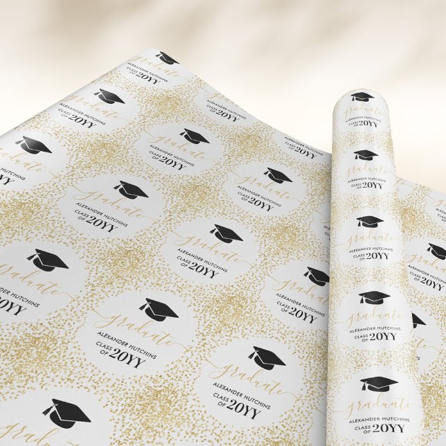 Papel De Regalo Graduado Purpurina de oro Confetti blanco negro (Subido por el creador)