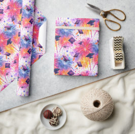 Papel De Regalo Graduation Fireworks Pattern with Tossed Caps