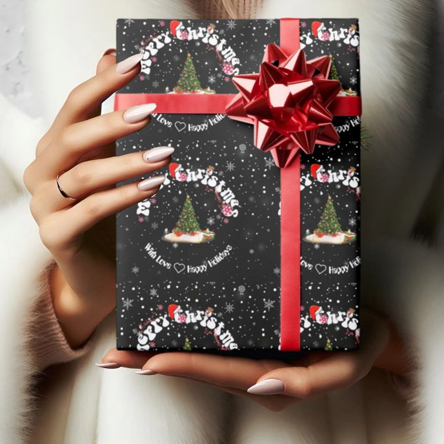 Papel De Regalo Graffiti de la ronda navideña moderna de Black Mer (Subido por el creador)