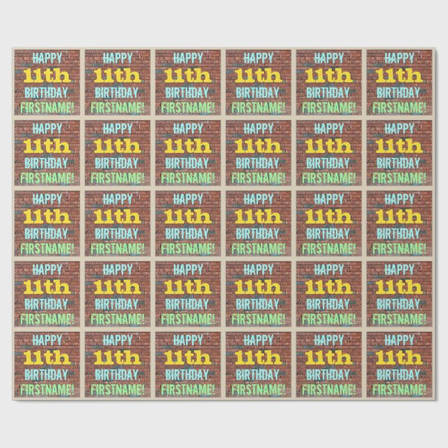 Papel De Regalo Graffiti en el muro de ladrillo inspirado en el 11 (Superficie plana)