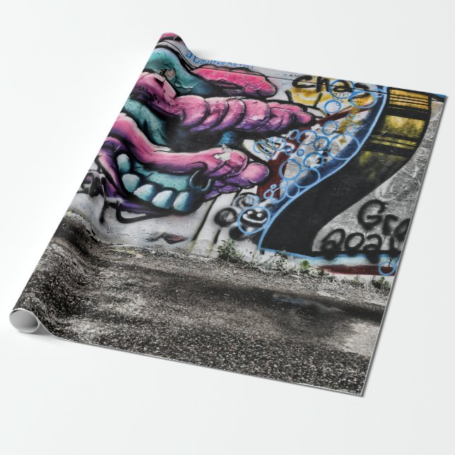Papel De Regalo Graffiti Gray Pink Skull Urban Street Wall Art (Desenrollado)