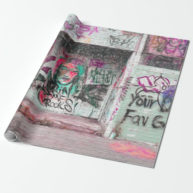 Papel De Regalo Graffiti Green Grunge Rosa Urban Street Wall Art (Desenrollado)