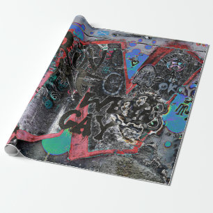 Papel De Regalo Graffiti Rojo Negro Letras Urban Street Wall Art