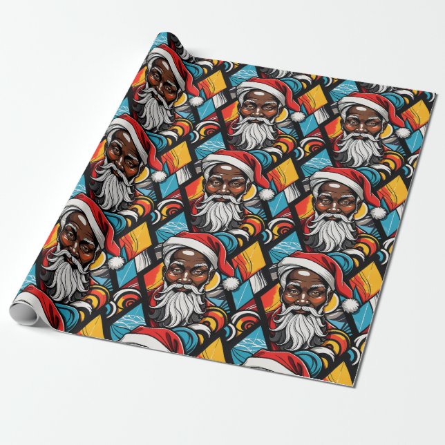 Papel De Regalo Graffiti urbano de Black Afro American Santa Claus (Desenrollado)