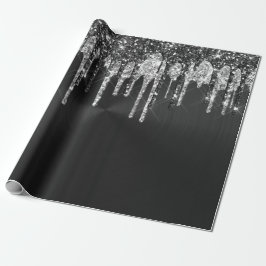 Papel De Regalo Gráfica de Purpurina negro plateado de moda