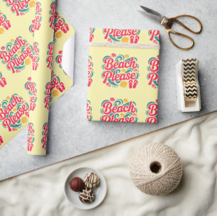 Papel De Regalo Gráfica Retro de Playa Por Favor: Tipografía Rosa