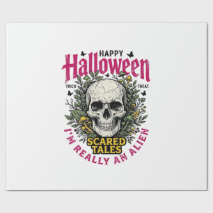 Papel De Regalo Gráfico Alien Calavera Vintage de Halloween para c