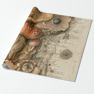 Papel De Regalo Gráfico Botánico de Hongos Antiguos (1)