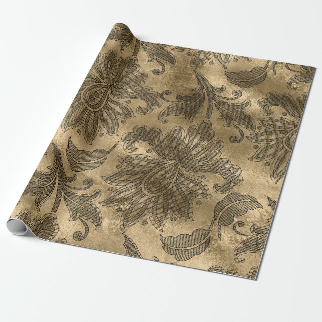 Papel de regalo gráfico con estampado damasco de p (Desenrollado)