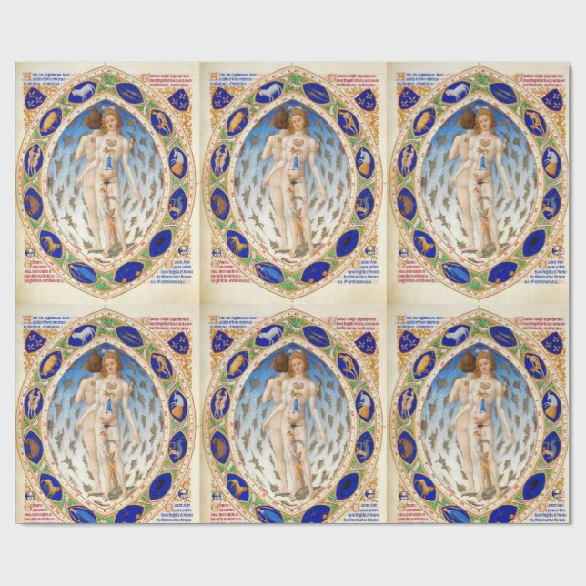 PAPEL DE REGALO GRÁFICO DE ASTROLOGÍA ANTIGUA Y RÓTULOS ZODIACALES (Superficie plana)