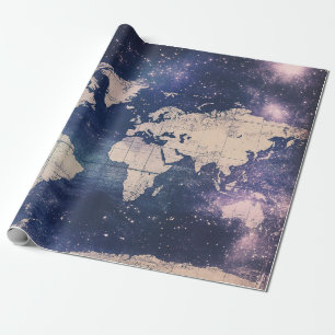 Papel De Regalo Gráfico de Astronomía Vintage Romántico Púrpura