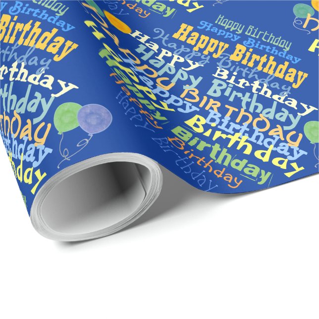 Papel De Regalo Gráfico de cumpleaños feliz (azul) (Esquina del rollo)