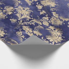 Papel De Regalo Gráfico de flor de oro de la Marina Azul Sepia Gru
