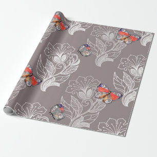 Papel De Regalo Gráfico de flores y mariposa, acuarela, patrón