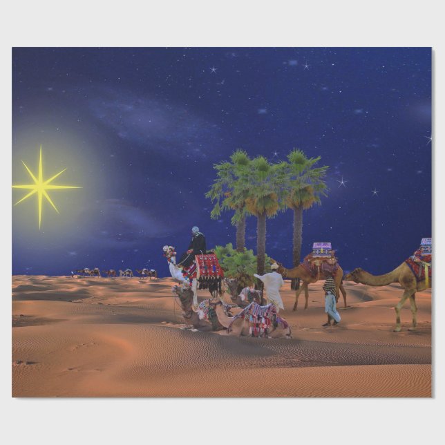 Papel De Regalo Gráfico de Navidades Estelares de Hombres Sabios (Superficie plana)