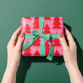 Papel De Regalo Gráfico geométrico moderno de árbol de Navidad roj