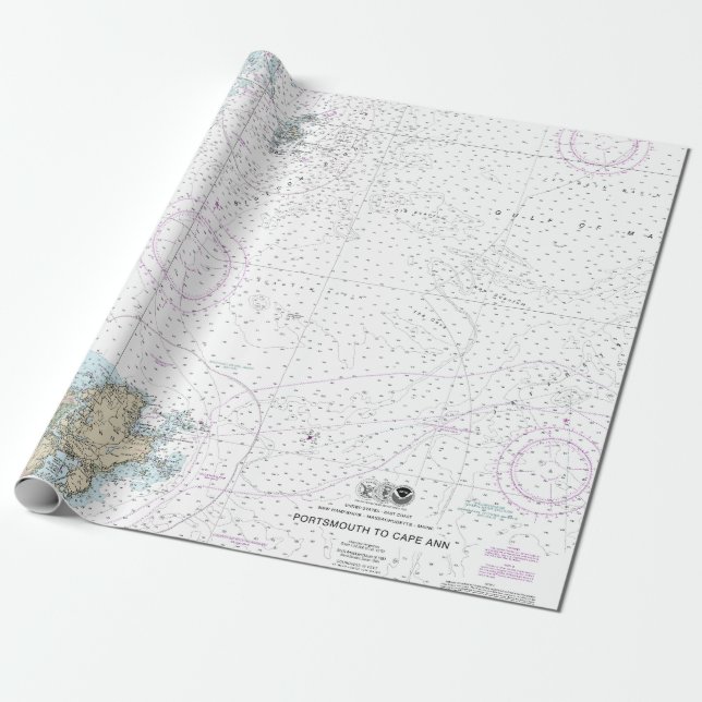 Papel De Regalo Gráfico náutico 13278 de Portsmouth a Cabo Ann (Desenrollado)