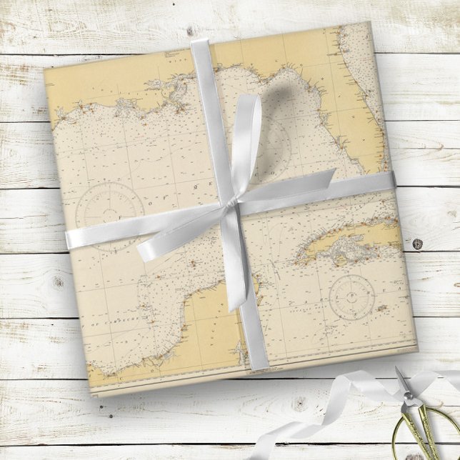 Papel De Regalo Gráfico nautico auténtico del Golfo de México (Vintage Gulf of Mexico Authentic Nautical Chart Wrapping Paper
)