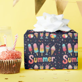 Papel De Regalo Gráficos Divertidos de Verano en Negro