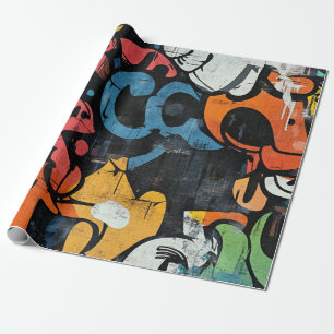 Papel De Regalo Grafiti abstracto contemporáneo rosa azul negro