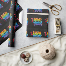 Papel De Regalo Grafiti de Ladrillo Negro “¡Te Amo!”