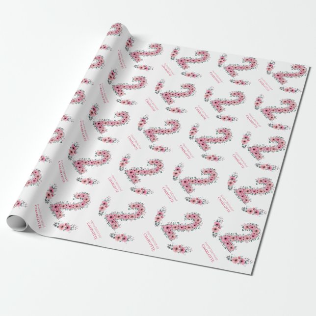 Papel De Regalo Gran 2º cumpleaños Chica de follaje verde flores r (Desenrollado)