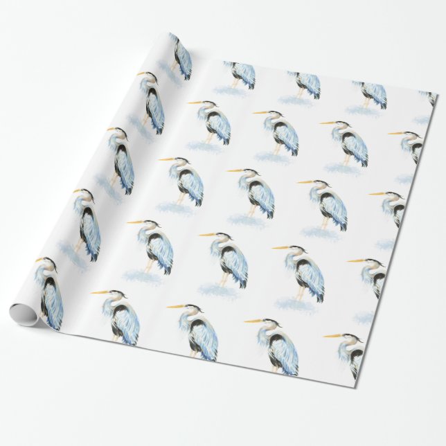 Papel De Regalo Gran arte de aves acuáticas de la garza azul (Desenrollado)