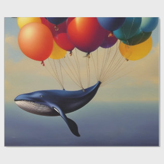 Papel De Regalo Gran ballena azul y globos aéreos