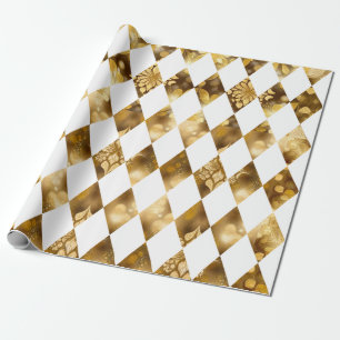 Papel De Regalo Gran Harlequin de Oro y Diamantes Blancos