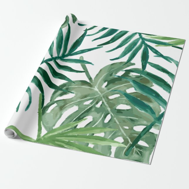 Papel De Regalo Gran monastera tropical y hojas de palma (Desenrollado)