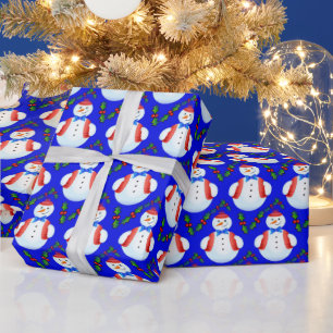 Papel De Regalo Gran muñeco de nieve con azul