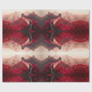 Papel De Regalo Gran Muralla de China en otoño - Rojo escénico