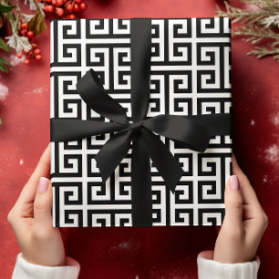 Papel De Regalo Gran patrón de clave griega en blanco y negro
