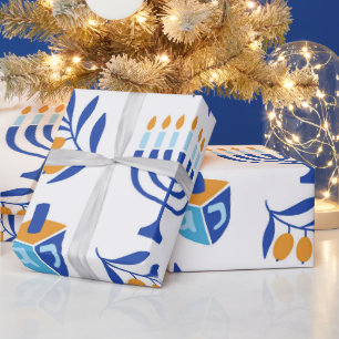 Papel De Regalo Gran patrón Menorah y Dreidel Hanukkah