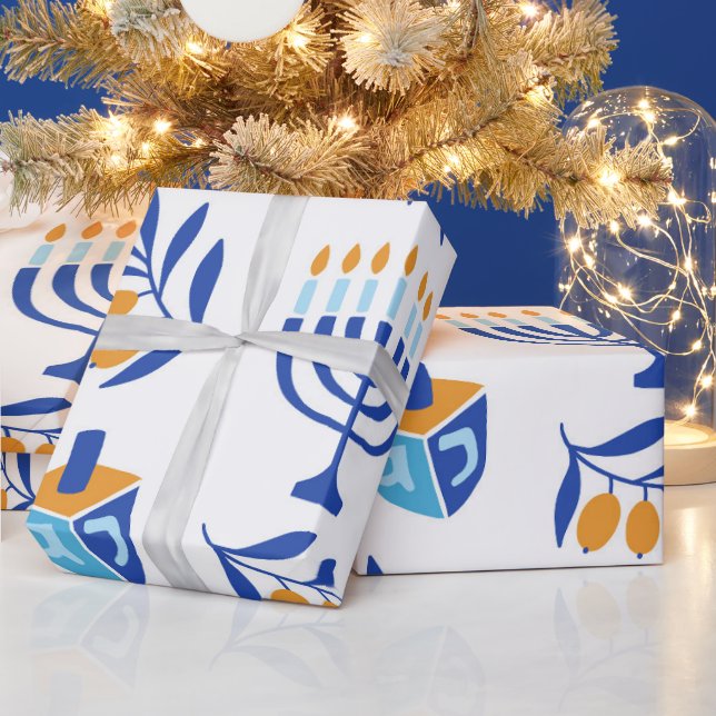 Papel De Regalo Gran patrón Menorah y Dreidel Hanukkah (Vacaciones)
