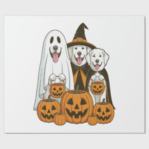 Papel De Regalo Gran Perro Pirineo Bruja Fantasma Halloween Combin