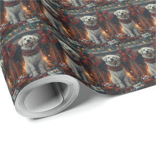 Papel De Regalo Gran Perro Pirineo Con Regalos De Navidad Chimenea