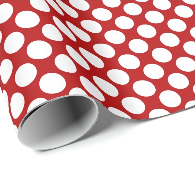 Papel De Regalo Gran punto retro - blanco y rojo (Esquina del rollo)
