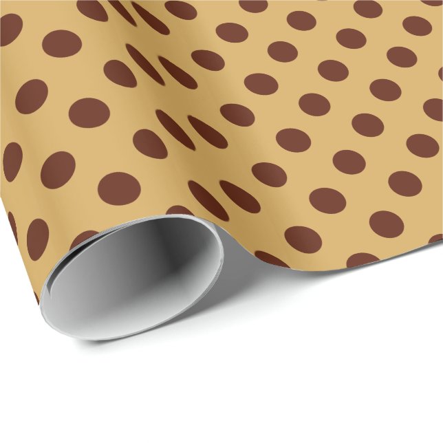 Papel De Regalo Gran punto retro - marrón chocolate sobre caramelo (Esquina del rollo)